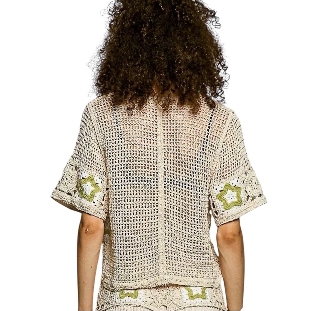 POL Button Up Crochet Star Pattern Top - image 3